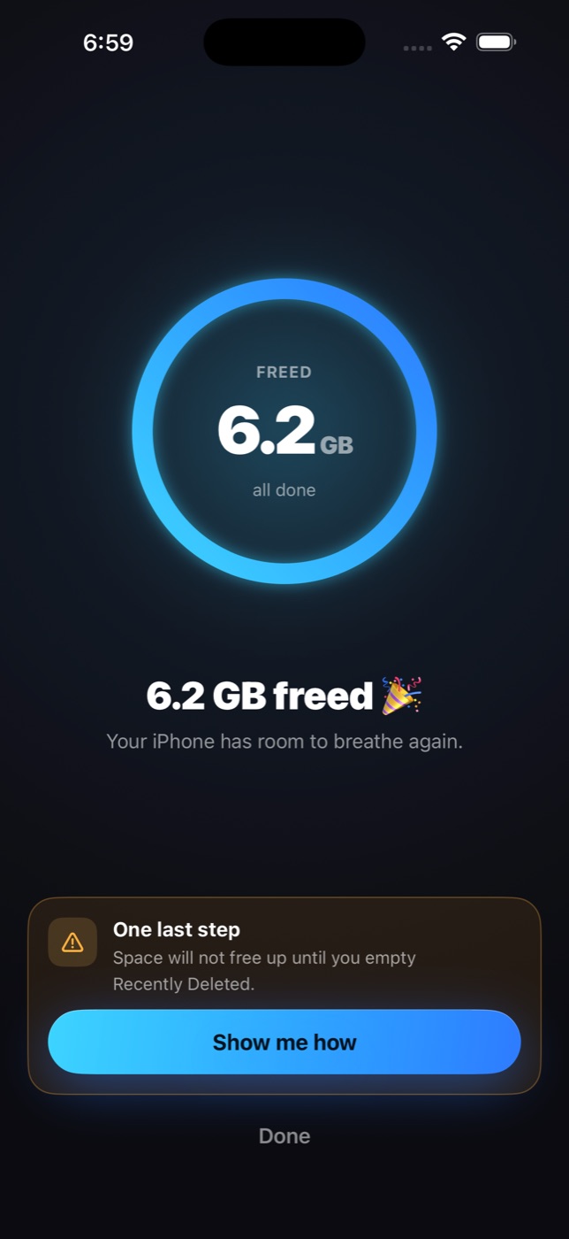 Success screen showing the freed figure and the last step